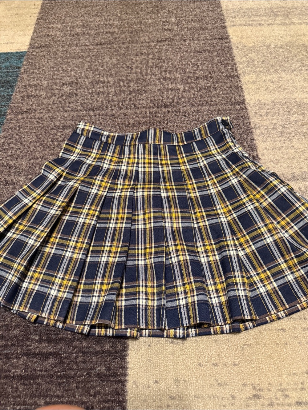 Forever 21 Navy, Yellow and White Plaid Pleated Skater Skirt